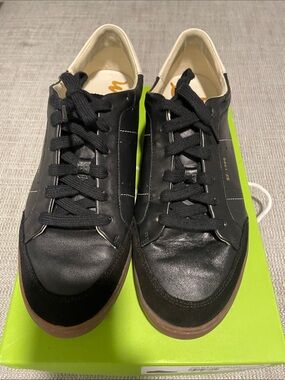 Sam Edelman Black Leather Low-Top Sneakers with Brown Soles